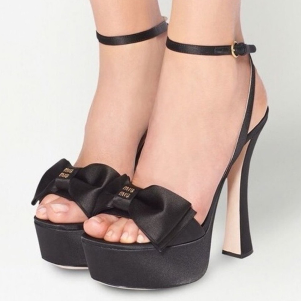 MIU MIU Silk Bow Ankle-Strap Platform Sandals